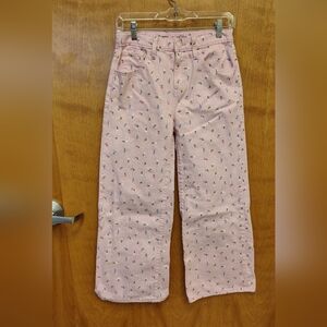 Old Navy Girl's Pink Floral Baggy Wide Leg Jeans